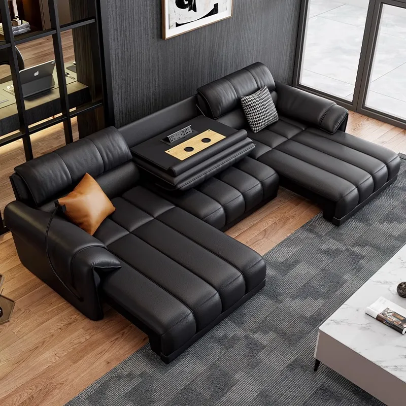 

Designer Genuine Leather Sofas Luxury Black Recliner Italian Floor Sofa Loveseat Recliner Divano Letto A Scomparsa Furniture