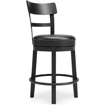 Valebauer-Faux Couro Giratória Barstool, Preto Pub Altura, 24.38