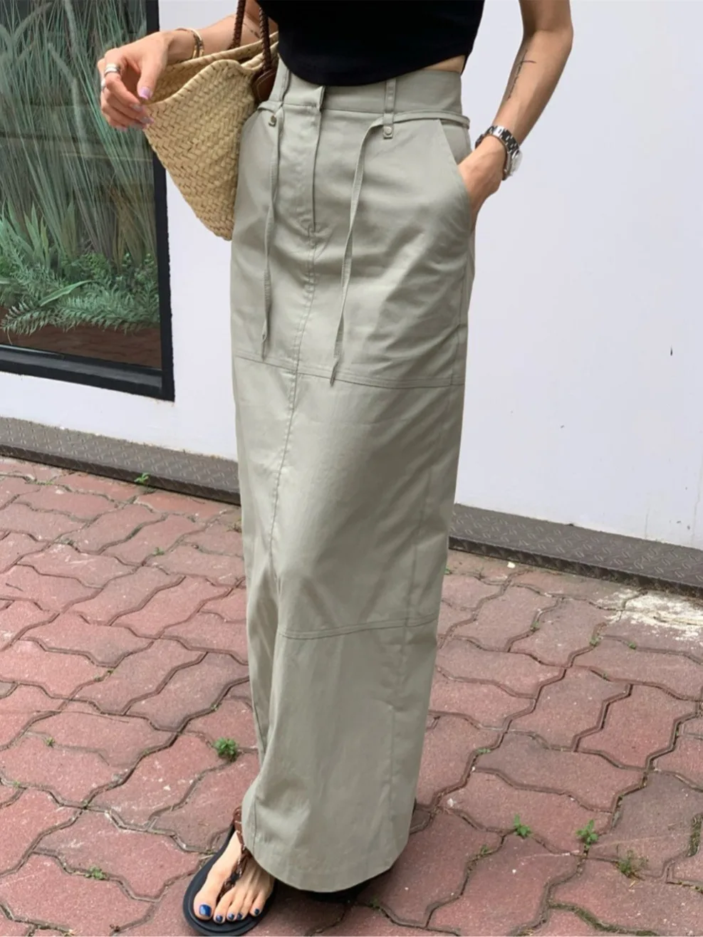 

Ele High Waist Dstring Long Work Skirt Women's f Body Skirt Post Split Slimming Cross Cover Spring Faion