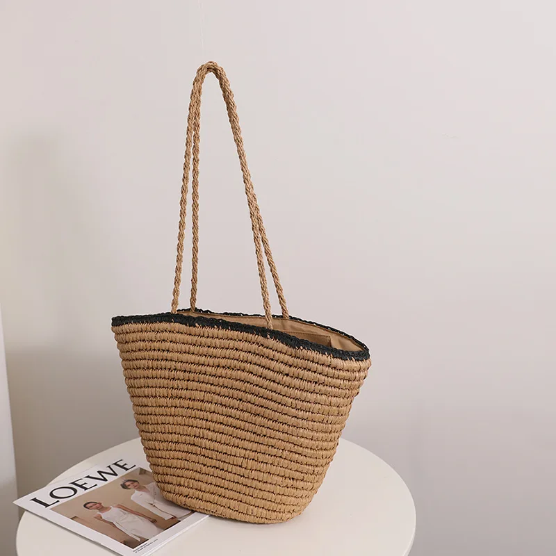 Bolso de mano tejido de paja para mujer, bandolera Vintage de gran capacidad, informal, Verano