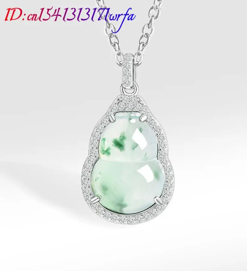 Natural Myanmar Jadeite Calabash Pendant Necklace 925 Silver Gemstone Real Jade Talismans Carved Amulet Luxury Gifts for Women