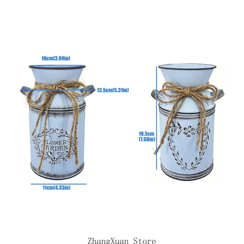 Bauernhaus Eisen dekorative Blumenvasen antike Milchkannenkrüge mit und Seil für Garten Hochzeit Home Office Dekore 3XUF – Detail 6
