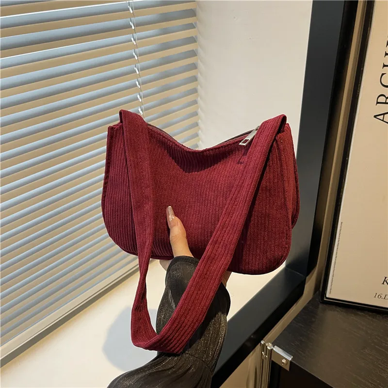 

Corduroy Underarm Bag Fashion Women's Bag Vintage Women Handbags Casual Women Shoulder Bags Solid Color Zipper Female Handbag