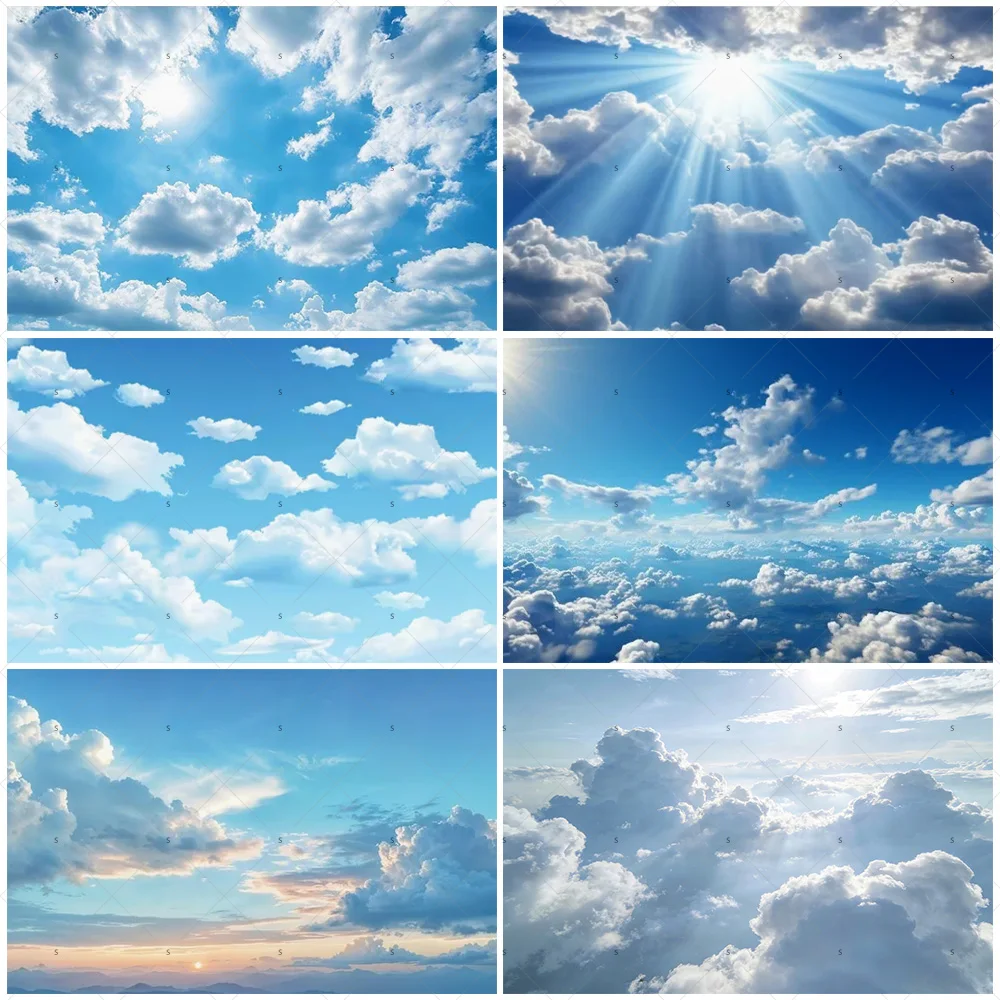 

Blue Sky White Cloud Photography Props Decortions Background Realistic Sunlight Photo Studio Backdrop Supplies Banner Kids Gifts