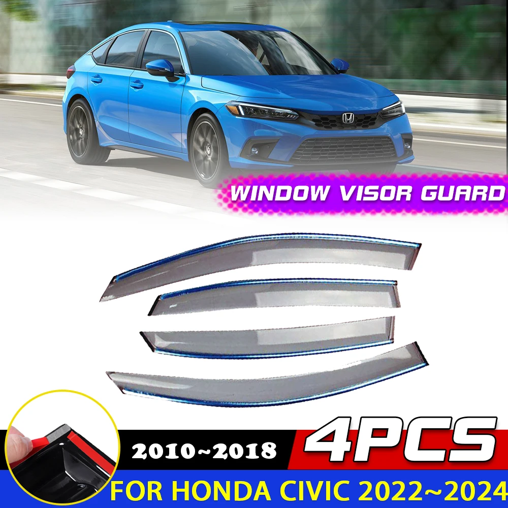 Car Windows Visor for Honda Civic 11th Gen FE FL 2022 2023 2024 Awnings Wind Sun Rain Eyebrow Smoke Deflector Sticker Accessorie