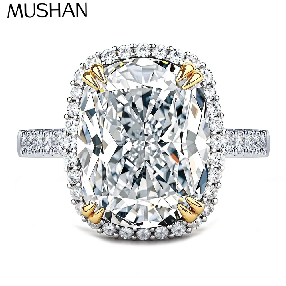 

MuShan Designer Jewelry 925 Sterling Silver Ring GRA Certificate 10x14 10ct Moissanite Rings for Women 18K Gold Plated Jewelry