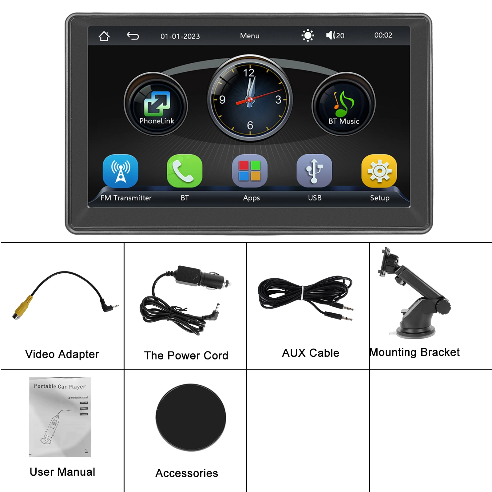 Podofo 7" Draadloze CarPlay-speler Draadloos Android Auto 2din Stereo-ontvanger Dashboard Smart Player FM BT Auto Intelligent systeem