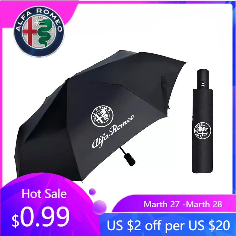 

For Alfa Romeo Car Emblem Umbrella Folding Black Portable Parasol For Alfa Romeo 156 159 147 4C 8C 166 Giulia Giulietta Mito Ste