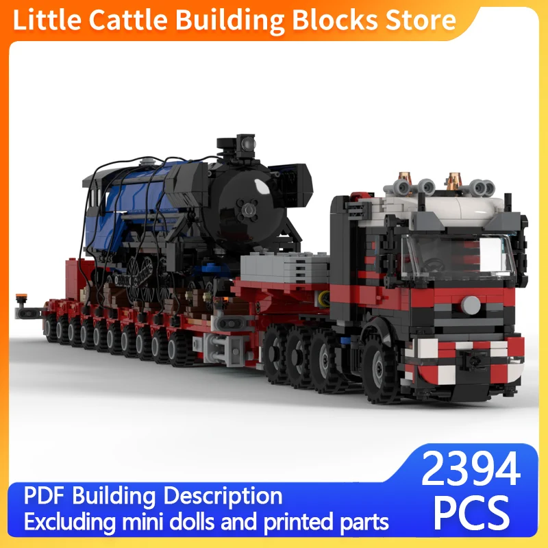 City Car Model MOC Building Bricks Semi-Tractor With 10-Axle STZ Extendable Low-Loader Modular Children Gifts Assemble Toys Suit