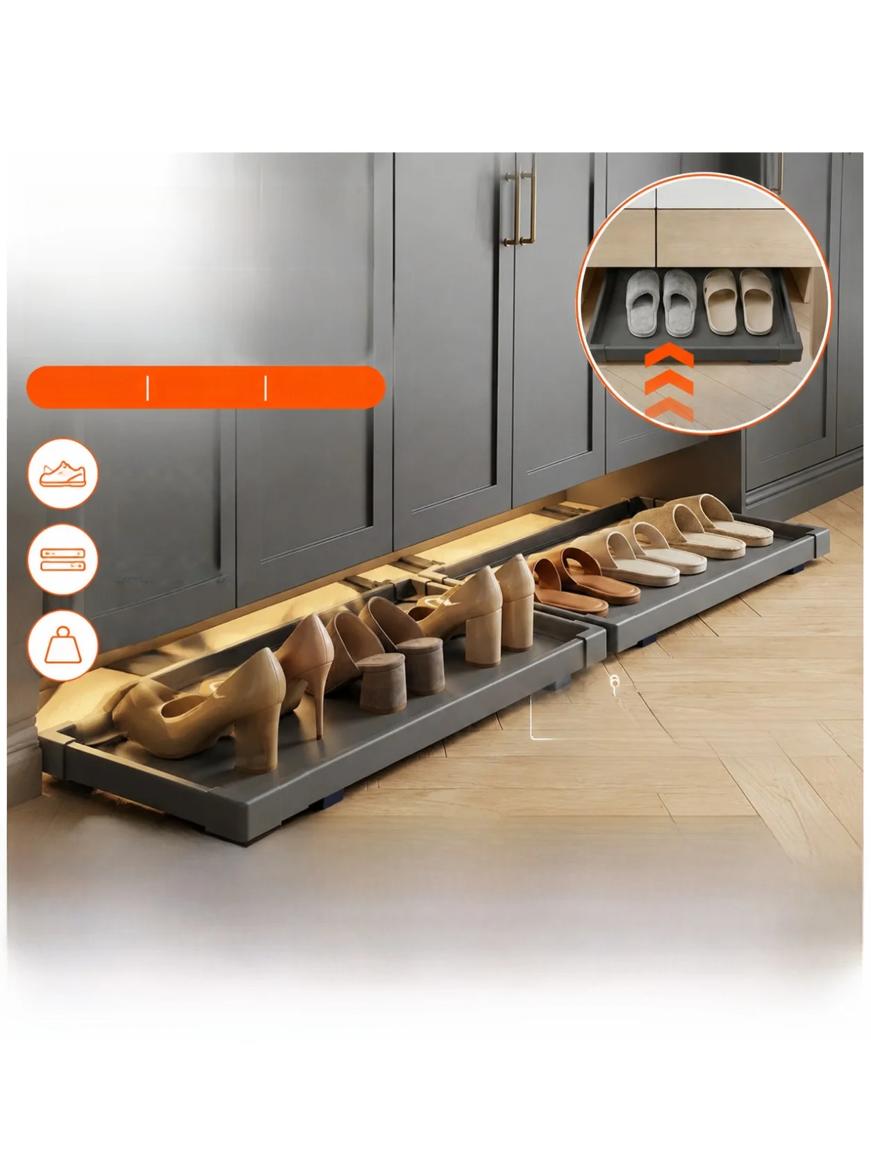 Multi-Functional Shoe Rack Board Sliding under Cabinet Footrest Home Entrance Shoes Storage Organizer Household Essential