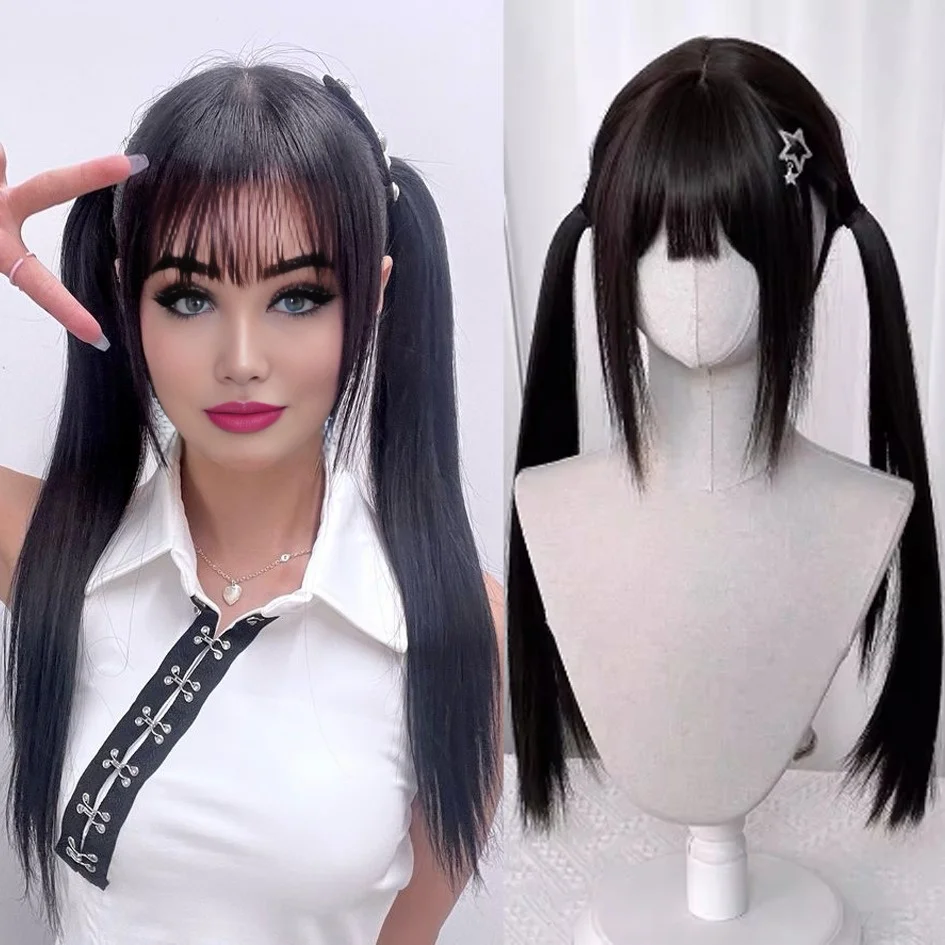 Synthetic wig Lolita cosplay double ponytail long straight hair anime game cosplay hair extensions Halloween Christmas dress up