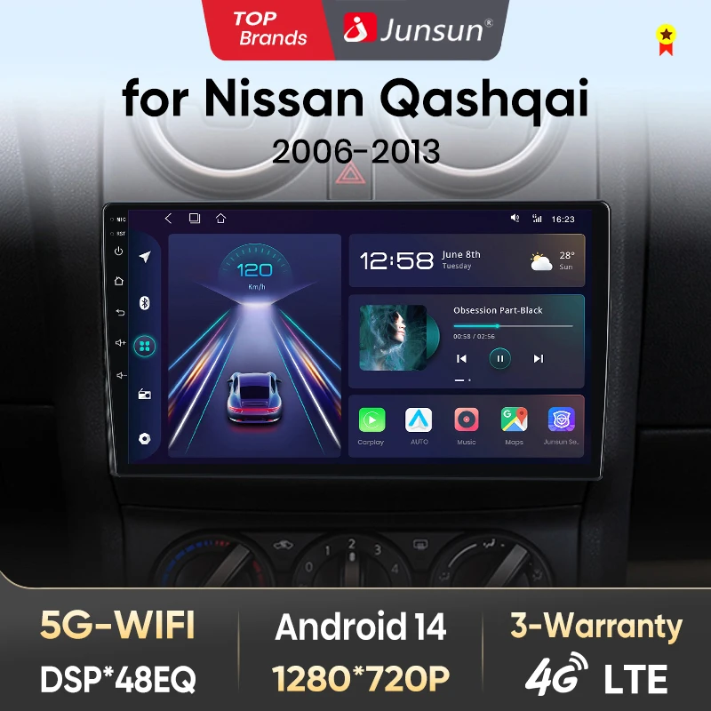 Beste Nissan Qashqai J10 Radio Replacement: Junsun Android 13 Autoradio met Apple CarPlay en GPS