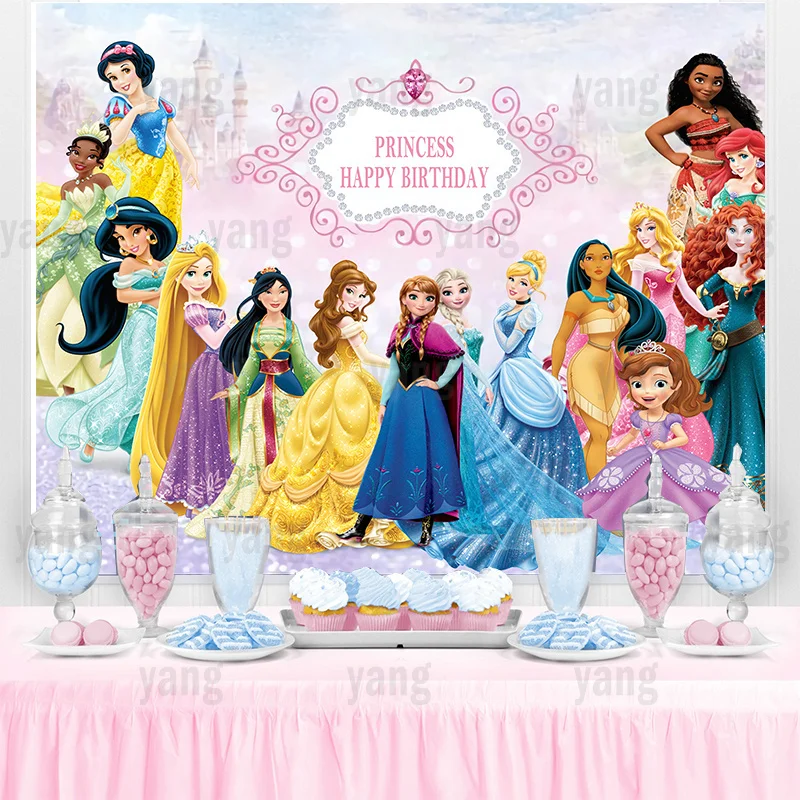 Disney Princess Mermaid Ariel Castle Wedding Pink Snow White Tangled Rapunzel Backdrop Girls Birthday Party Baby Shower Banner