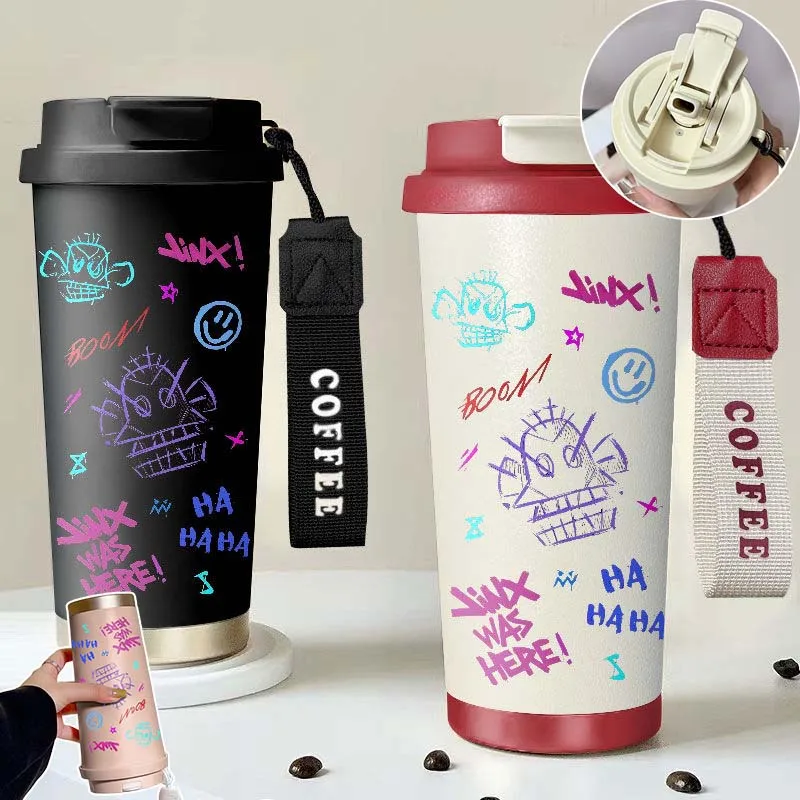 

530ml Arcane Jinx Thermo Cafe Coffee Mug Car Thermos Mug Leakproof Travel Thermo Cup for Tea Water Coffee Double Stainless Steel