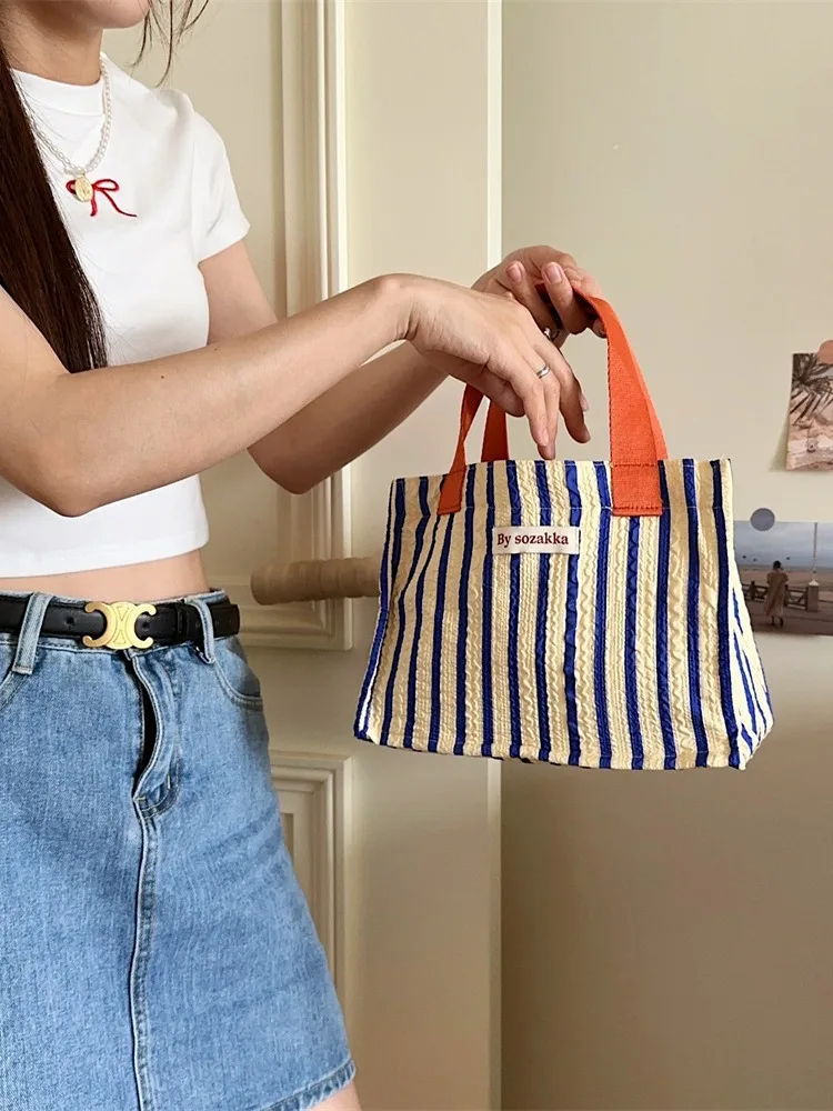 Trendy Striped Canvas Commuter Bag Women's Large Capaci oulder Bag Office Handbag Soft Tote Bag Korean Sle Summer 2025