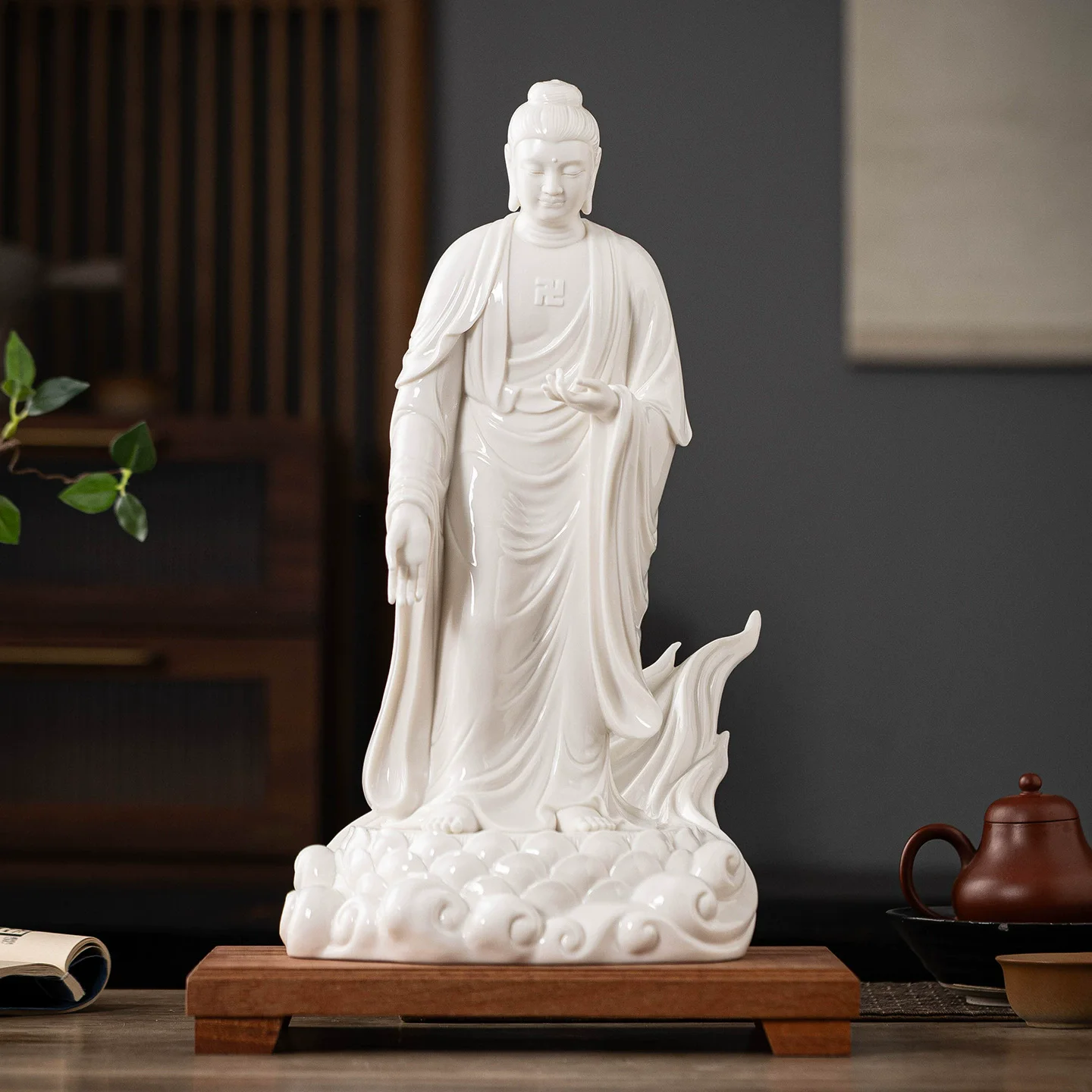 16-inch Three Treasure Buddhas Dehua Porcelain Statue Set， Amitabha Medicine Buddha Sakyamuni Figurines for Home Altar Worship，