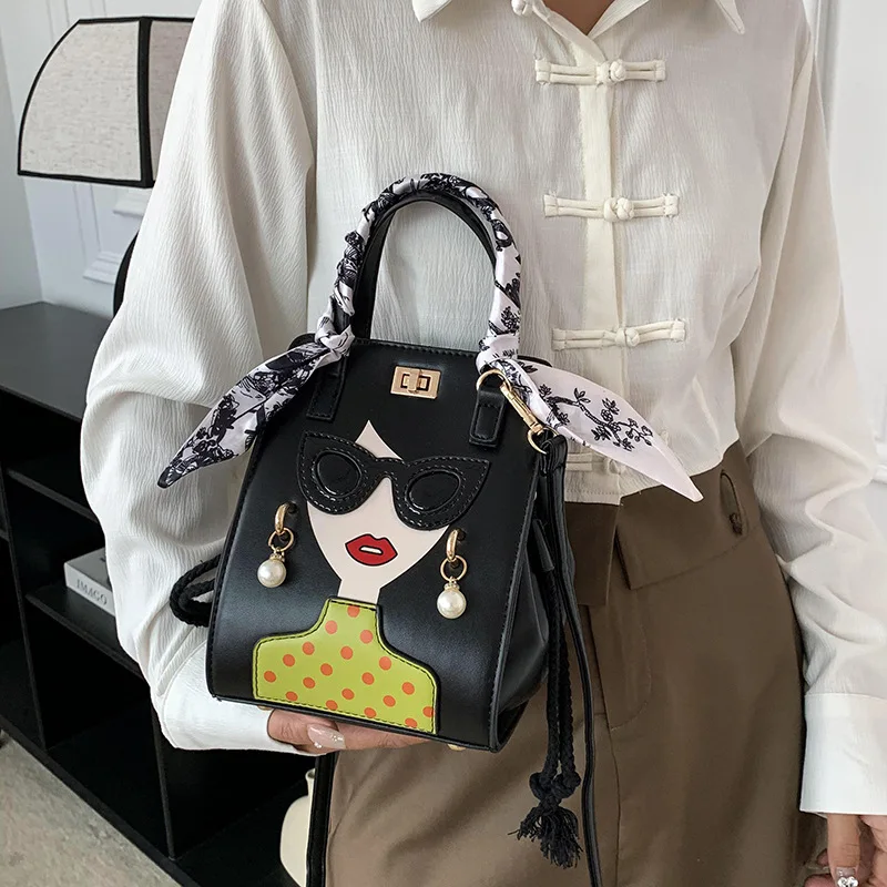 

Сумочка для девочек с героями мультфильмов, новые очки, жемчужный шарф, женские сумки на плечо, европейская и американская сумка через плечо