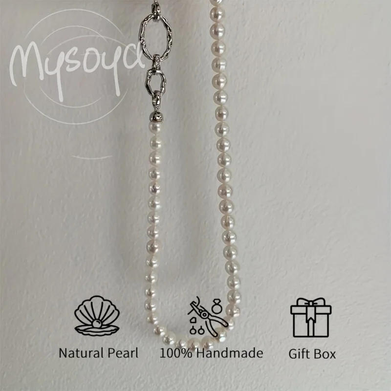

Ожерелье из пресноводного круглого жемчуга Mysoya, жемчужины 7-8 мм, в подарочной коробке, подарок для него и для нее, на свадьбу, годовщину, Рождество, День матери