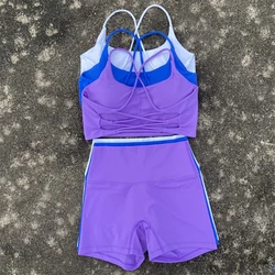 Solid Color gym bike Yoga Set short Legging +cross sport bra Tracksuit  Athletic Women Gym Suit Comprehensive Training Jogging
