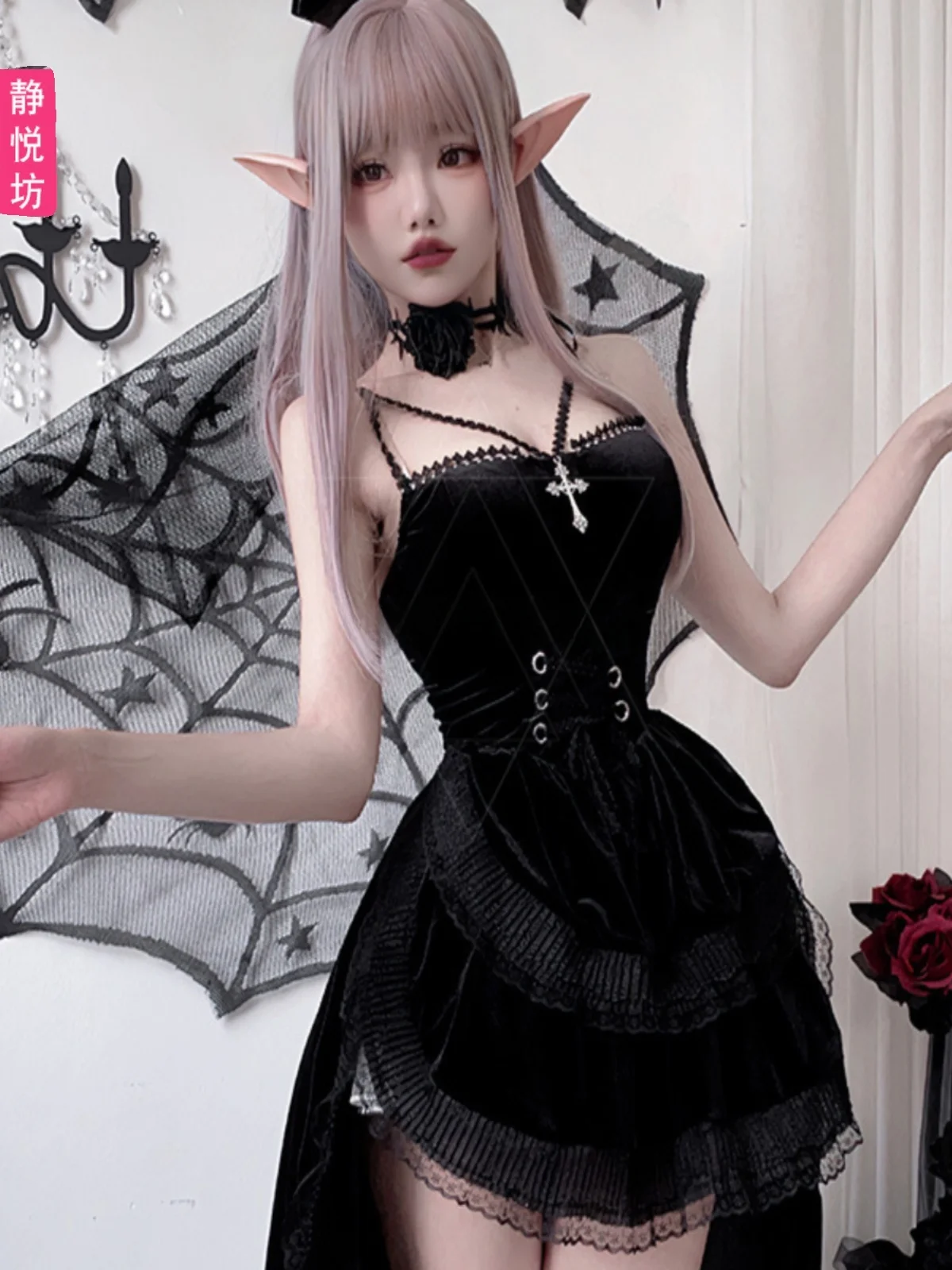القوطية k Sle loween الكبار زي Bla Dr الذيل الساحرة العروس الزي المرأة Faion المرحلة زي