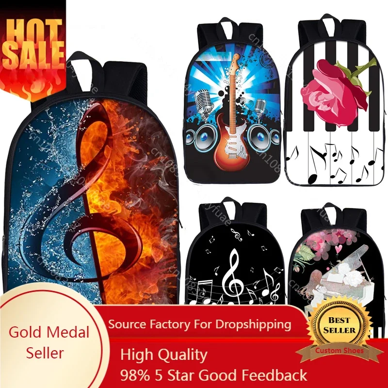 Music Note Backpack Daypack Guitar / Piano Daypack Women Men Rucksack Children School Bags for Teenager Boys Girls Book Bag Gift