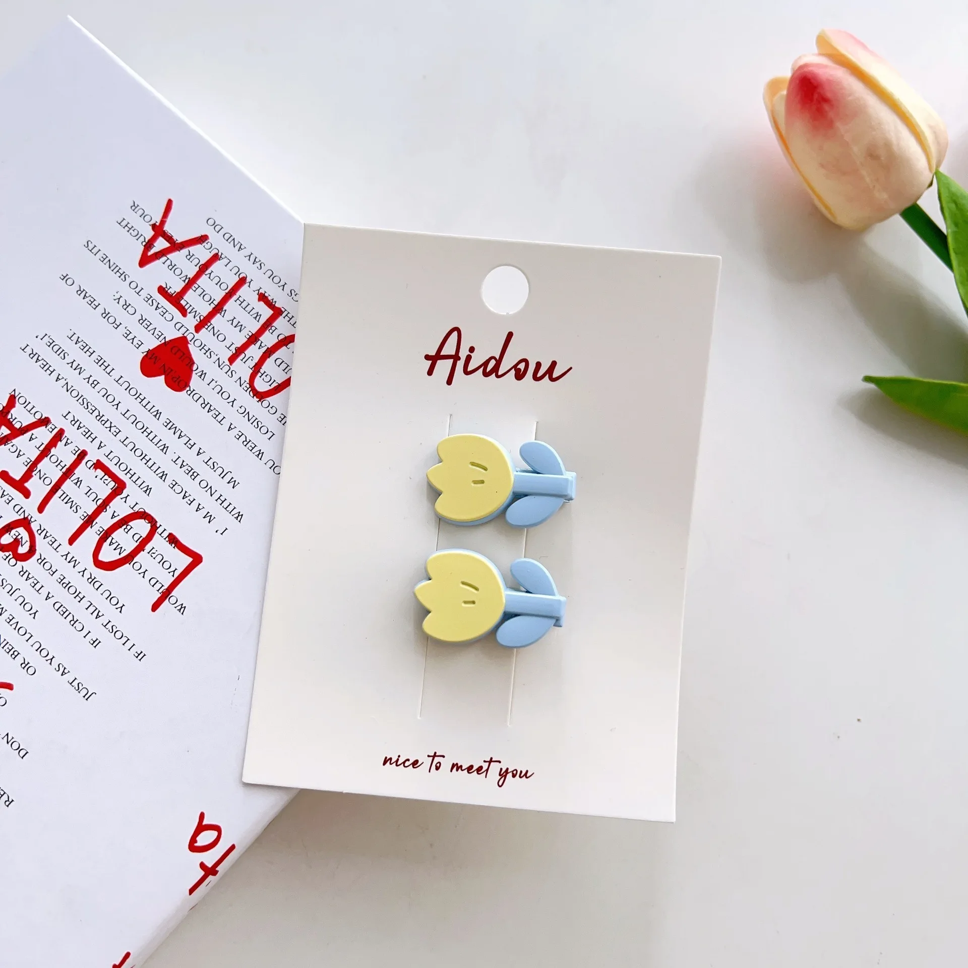 2 uds dulce tulipán Clip de pelo estilo holandés Mini Clip de presión agarre de pelo de bebé pasador de templo lateral adorno Floral Pastel para el cabello niñas