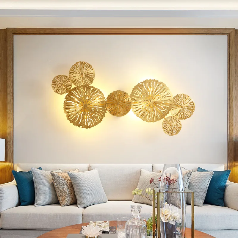 Home Decoration Gold Flower-shape Copper Frame Wall Sconce Lamps Hotel Dining Room Background Light Fixture