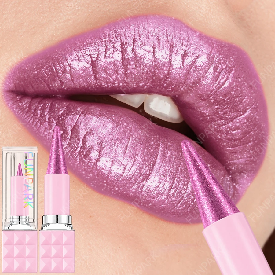 6 Colors Bold & Intense Glitter Shiny Metallic Lipstick Pearlescent Lip Tint,Sexy Pink Red Lip Senior Matte Lip Makeup Gifts