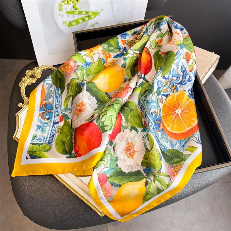 Fashion Print Silk Hairbands Summer Lemon Scarf Women 2026 New Elagant Bandana Neck Kerchief Head Bands Foulard Female Scarfs