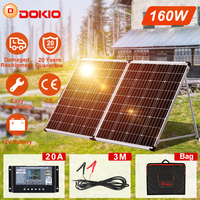 DOKIO 100W/160w/200w 18V Glass Folding Monocrystalline Waterproof Solar Panel with 12V Controller Kit from China