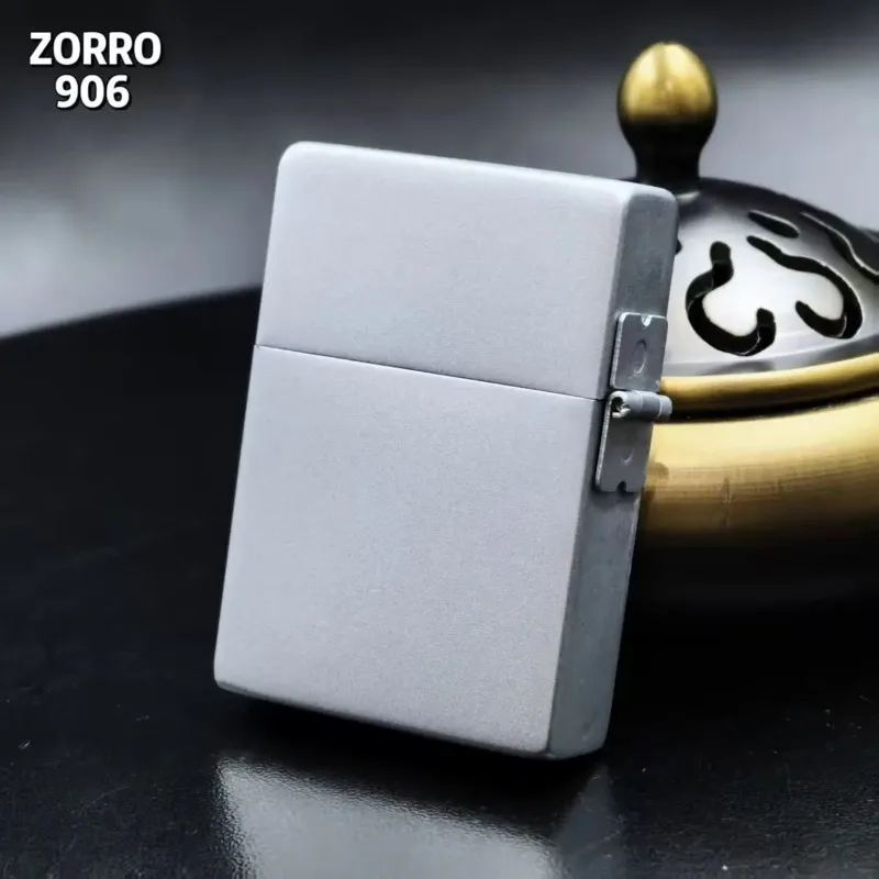 Zorro 906 Windproof Frosted Silver External Hinge Fuel Lighter with Grinding Wheel Cigarette Accessories Men's Gift