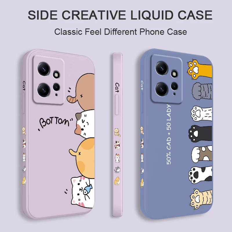 Cat Litter Phone Case For Xiaomi Redmi Note 13 12 12S 11 11S 10 10T 10S 9 9S 8 7 Pro Plus 4G 5G Liquid Silicone Cover