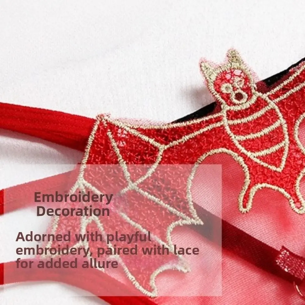Breathable Bat Print Embroidery Transparent Thongs Low Waist Traceless Bikini Briefs Underpants Thin Strip T-back Panties Women