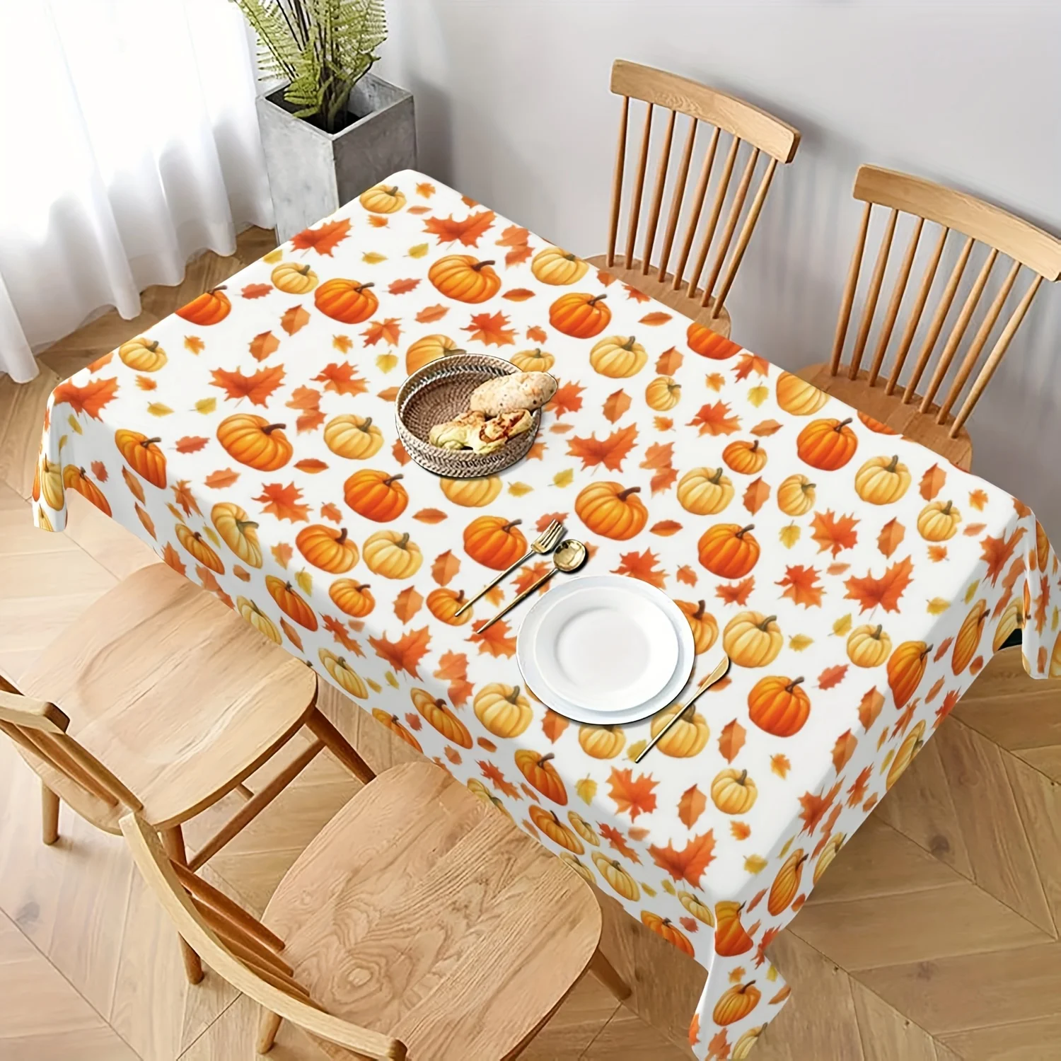 1 piece of striped pumpkin maple leaf tablecloth - Autumn pumpkin table cover, suitable for Thanksgiving, etc.zyc