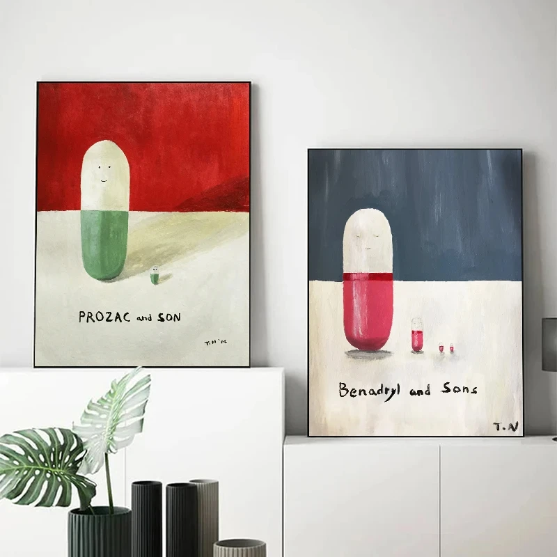 Funny Unique Allergy Pills Posters and Prints Canvas Printing Vintage Original Wall Art Picture for Living Room Home Decor Gifts