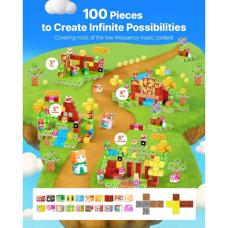 100 blocos de construção magnéticos conjunto mario estilo crianças blocos de construção magnéticos haste montessori brinquedos sensoriais