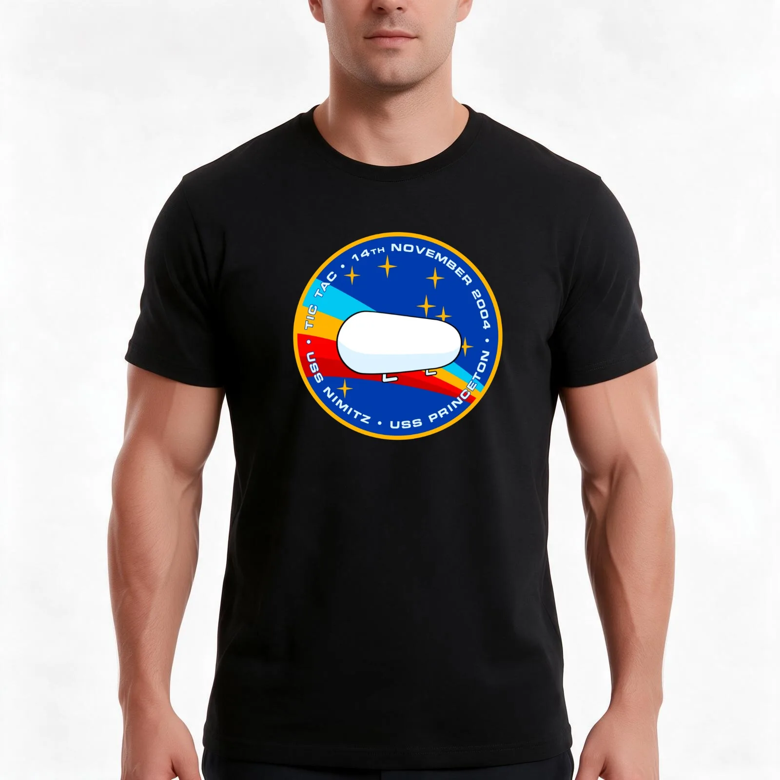 Tic Tac UFO / UAP Encounter Morale Patch T-Shirt, Summer Casual Cotton Tee, Oversized Streetwear Tops, Vintage Graphic Print