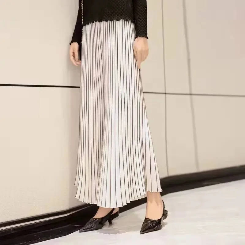 Ladies High End Solid Color Loose Pantalons Spring Women Miyake Pleated Wide Leg Trousers Summer Female High Waist Casual pants