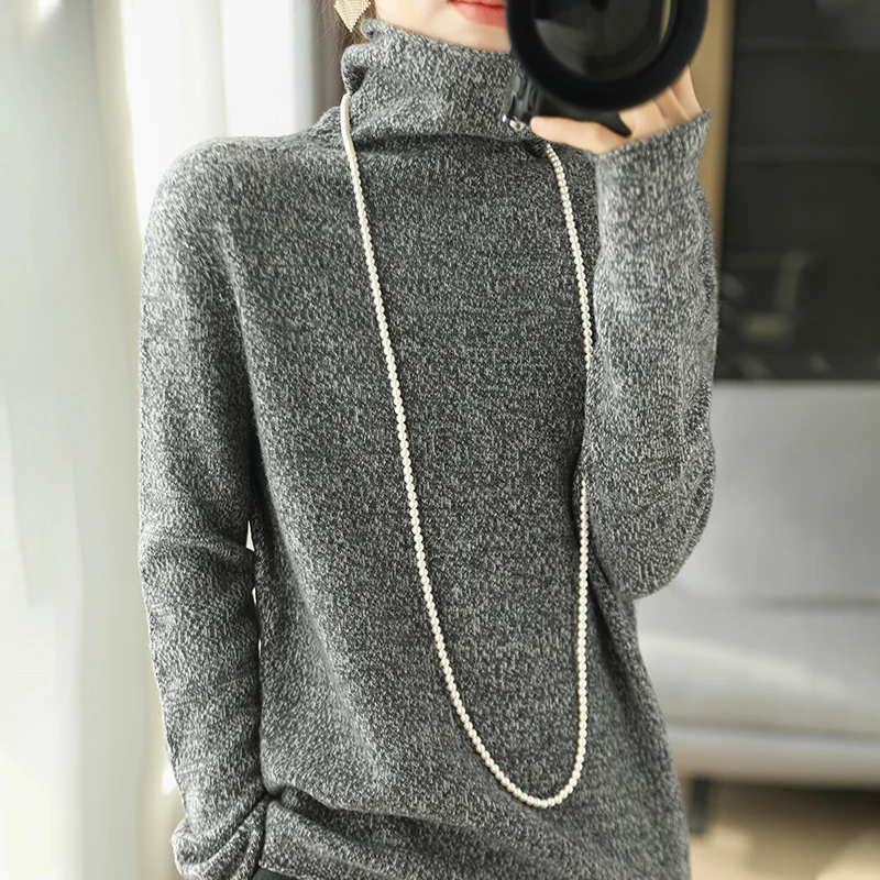 100% Merino wool autumn/winter new women's sweater turtleneck pullover Korean version dot yarn warm base knit shirt