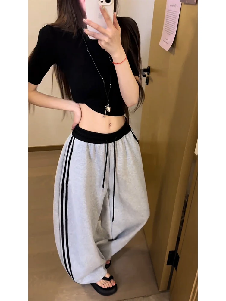 

Cleanfit Light Grey Knife Sweatpants Unisex Spring American Retro Striped Loose Straight Leg Casual Trousers