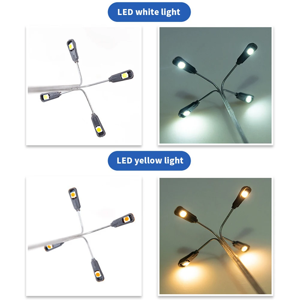 5pcs Model Railway Scale 1:100 Height 11cm Single-head/Two-heads/Four-heads Warm White/White Lamp Street Lights
