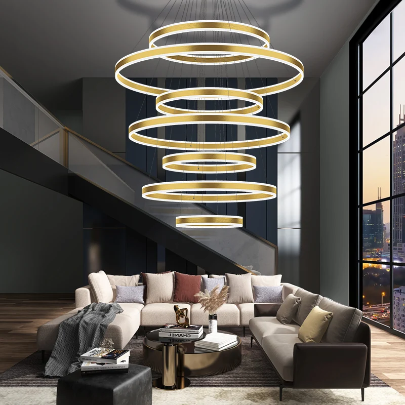 Imagem -05 - Acrílico Led Ring Chandelier For Living Room Lâmpada de Anel Personalizada Arte Minimalista Moderna Personalidade Net Red Villa Loft