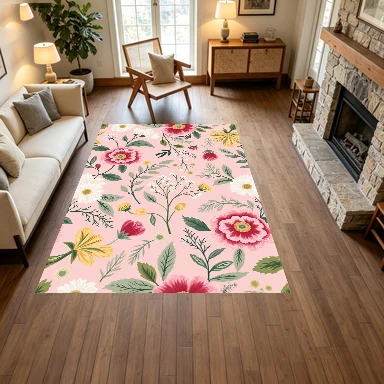 Pink Background Peony Daisy Wildflower Carpet Floor Mat Vintage Plant Floral Non-Slip Floor Rug Suitable for Girls' Bedroom Decoration