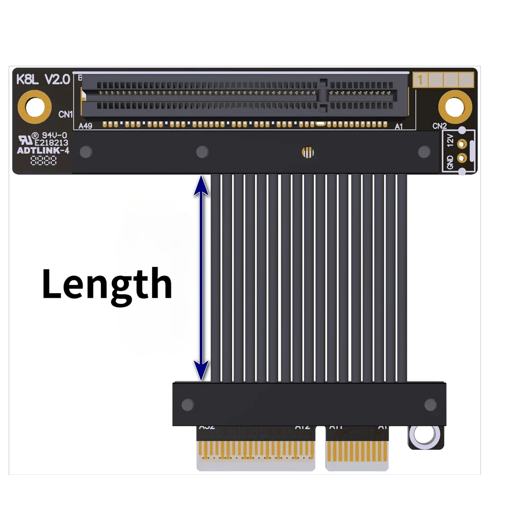 PCIe 5.0 X4 To X8 GEN 5 Riser Extension Cable 90 180 270 Degree 128Gbps PCI-E 4X Expansion SSD 1U GPU Adapter PCI Express