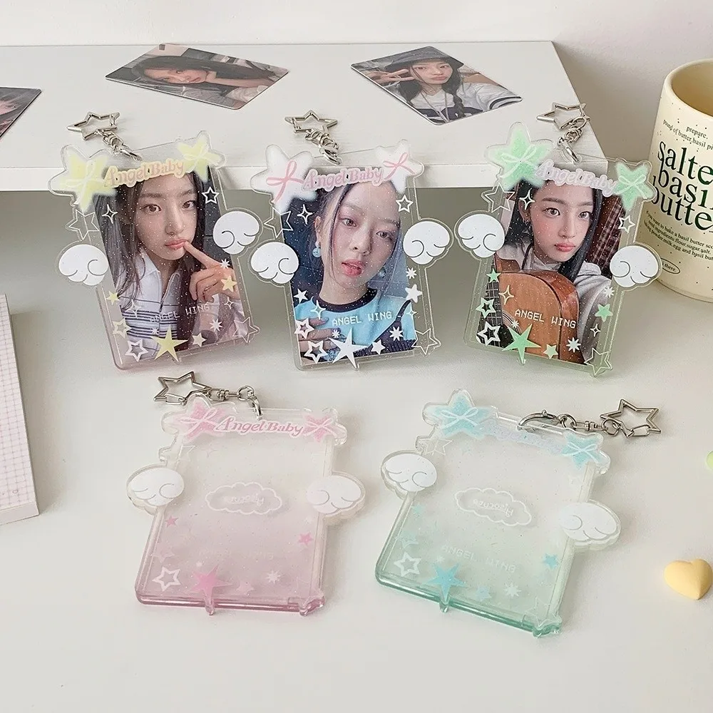 Cute Acrylic Card Holder Transparent With Keychain ID Card Holders Photocard Holder DIY Clear Insert Photo