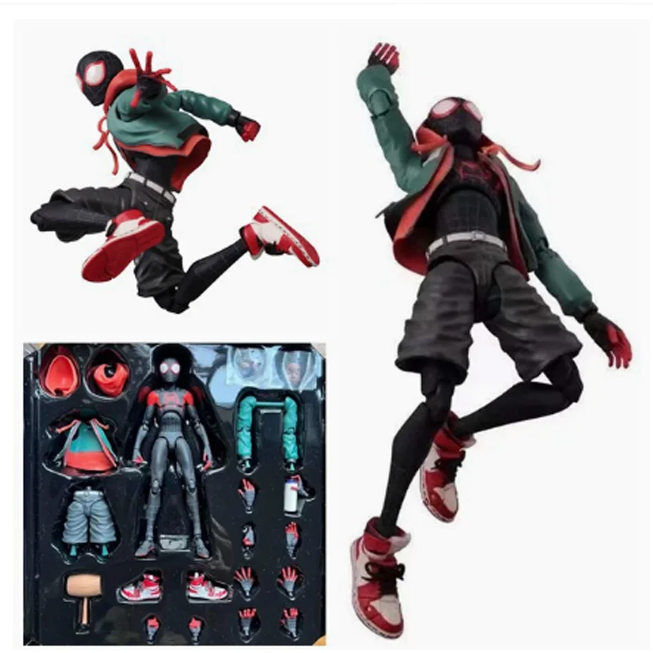Into The Spider‑Verse Miles Morales Articulated Action‑Figure, Removable Hood Headphone Kit Multiple Replaceable Hand Shapes