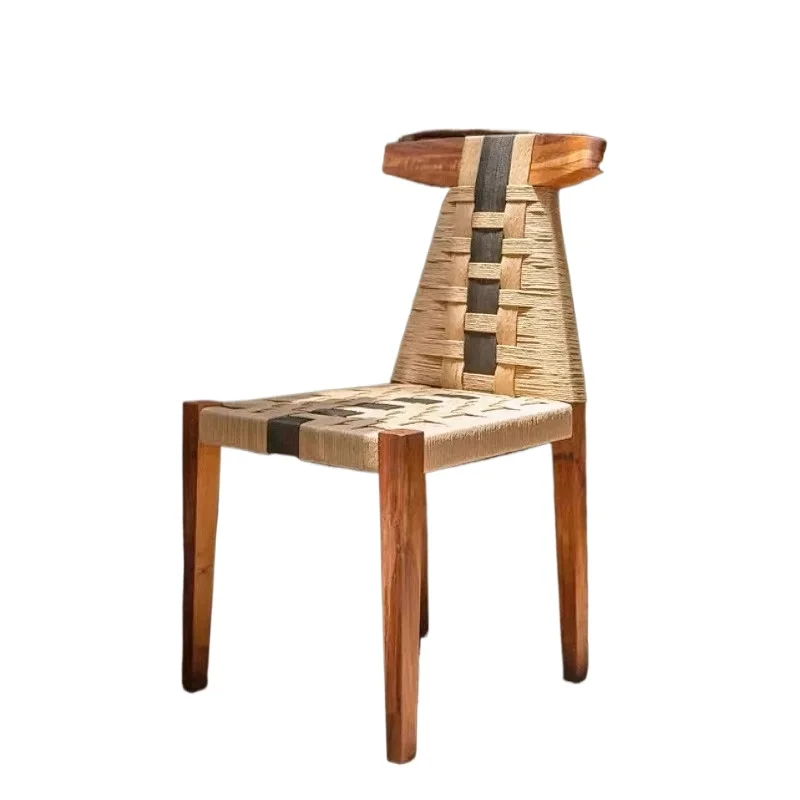 

Medieval rattan ch air designer simple solid wood back chair French cafe B & B