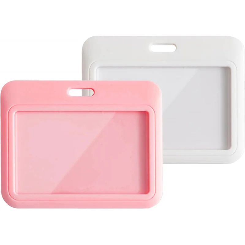 

2 Pack ID Badge Holder, White and Pink ID Card Holder, Horizontal Sliding Plastic Key Card Holder for Office, School, Factory,