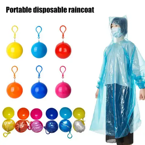 Disposable Raincoat Spherical Compressed Pocket Poncho Lightweight Waterproof Rain Wear Outdoor Emergency Rain Protection Gear