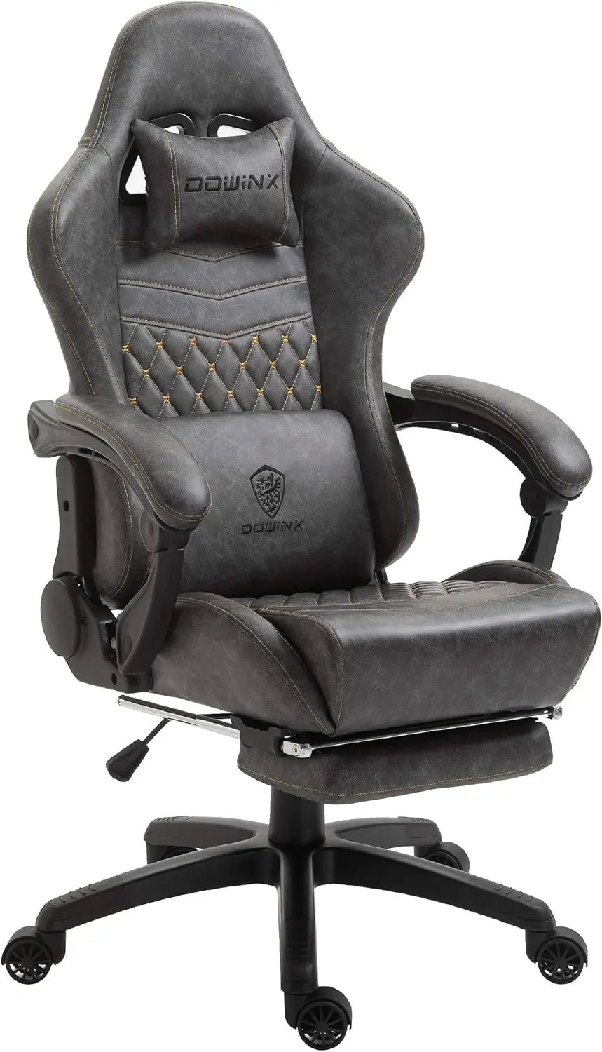 Dowinx-Gaming Office Chair, PC com Massagem Apoio Lombar, Couro PU Estilo Vintage, Cadeira de Tarefa Giratória Ajustável com Apoio para os Pés